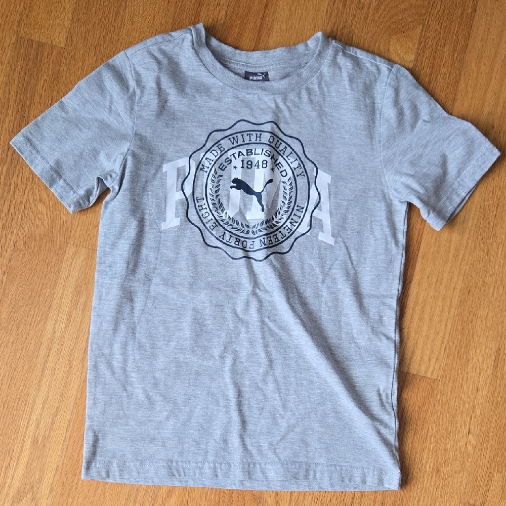 Puma Gray Kids Short Sleeve Tee, Size S (8)